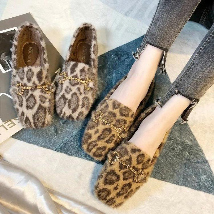 レディース きれいめ 靴 もこもこ レオパード シューズ おしゃれ スリッポン ファー フラット ヒョウ柄..