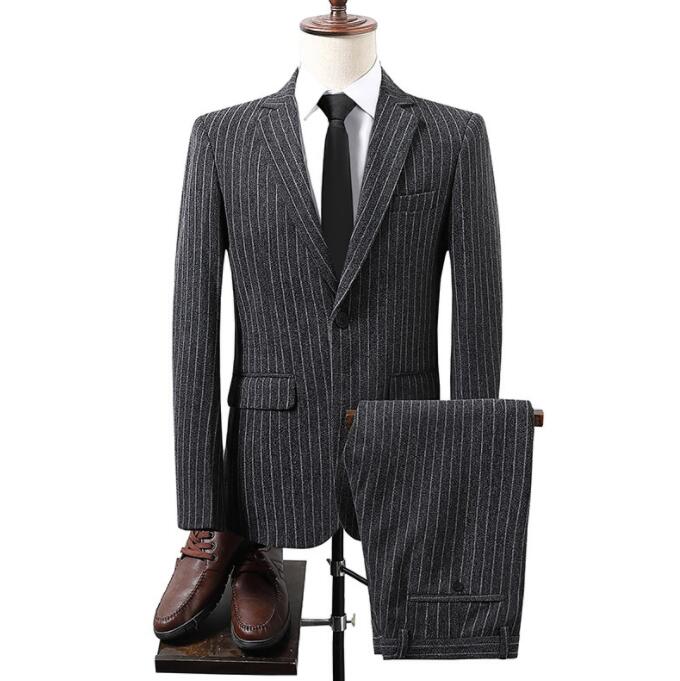 カーキ 通勤 ズボン ライン 2色 スーツ2点セット 上下セット 高級感 セットアップ ブラック 送料無料 メンズジャケット 紳士服