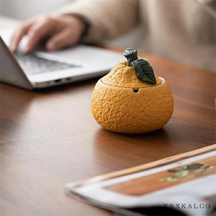 サンウェーブのバルコニー デスク灰皿 オシャレ おもしろ 公共施設 みかん スタイリッシュな創造的なセラミック灰皿 おしゃれ 休憩 お洒落 灰皿｜アングル2