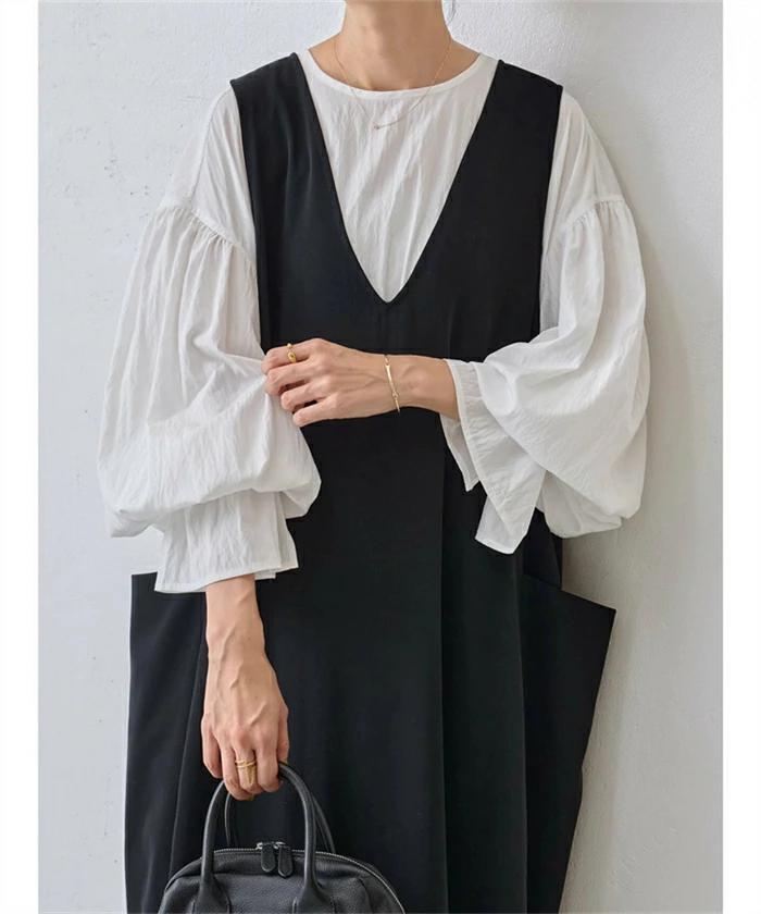 ワンピ 50代 大人 秋 大きいサイズ Vネック オールインワン 冬 ロングベスト レディース 選べる前後2way 膝丈 ロングワンピース