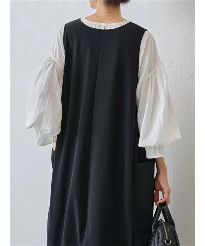 ワンピ 50代 大人 秋 大きいサイズ Vネック オールインワン 冬 ロングベスト レディース 選べる前後2way 膝丈 ロングワンピース