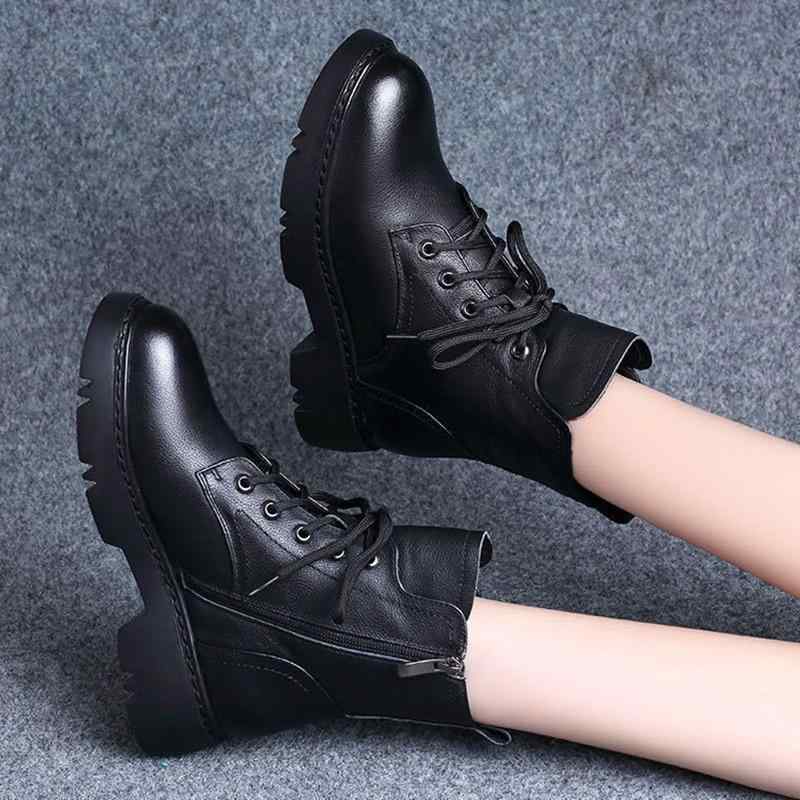 乐天商城 - シューズ ショートブーツ 無地 かっこいい カジュアル ファスナー 黒 ラウンドトゥ 紐あり ブーツ レディース ショート丈 こなれ