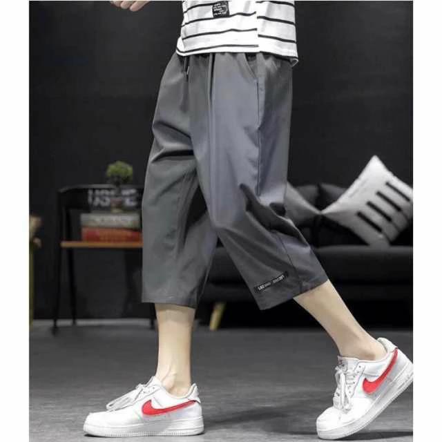 冷感 ウエストゴム メンズ パンツ ロングパンツ クロップドパンツ 春 イージーパンツ 7分丈 カジュ 涼しい ゆるパンツ 2枚セット