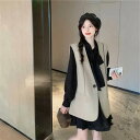 ボウタイ 秋 黒 大人可愛い 春 ツーピース カジュアル ワンピース レディース きれいめ 2点セット ベスト ミニワンピース ボタン