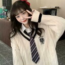 ライン 学校 ホワイト ニット 白 ワッペン 学生 紺 レディース ブラッ トップス ルーズ ティーンズ ネイビー スクール セーター