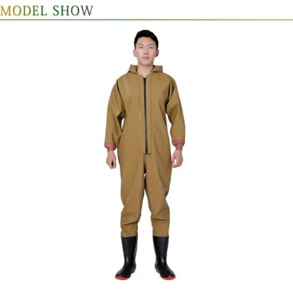 全身防水 田植え 長袖 通気性 吸汗 水産業 胴付長靴 防水つなぎ 防水 長靴 フード付き 雨天作 チェストハイウェダー レディース