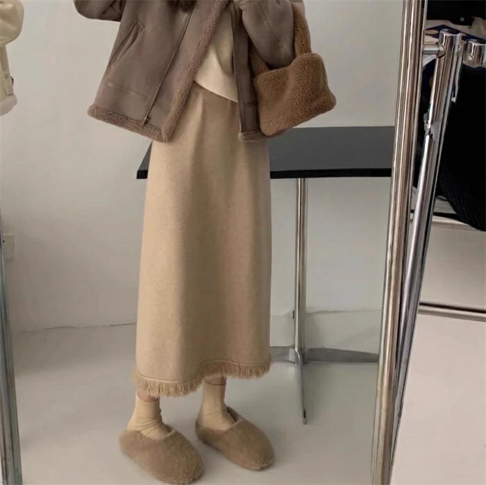 乐天商城 - 膝下丈 オ ミモレ丈 ニットスカート 秋冬 Aライン ウエストゴム レディース フレアスカート 大人きれい ロングスカート ペンシル