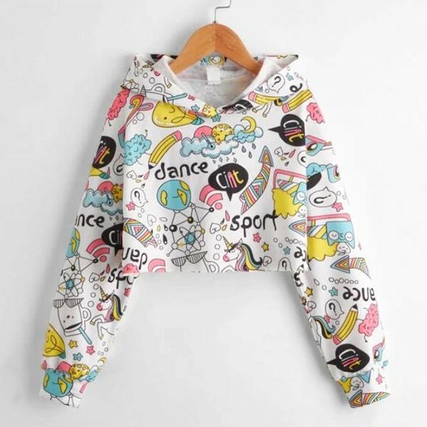 Other - パーカー かわいい カットオフ クロップド丈 コスチューム 長袖 ダンス トップス ショート丈 衣装 POPプリント ジュニア