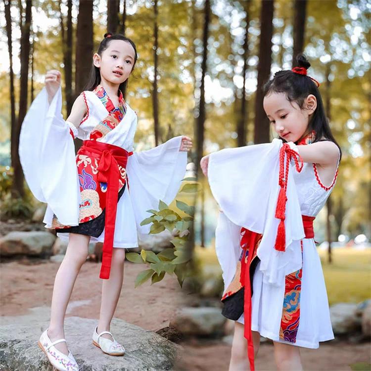 Vネック 花柄 ワンピース 子供 キッズ ダンス衣装 子供服 民族風 ノースリーブ 女の子 中華風 漢服 可..