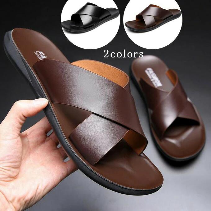 滑り止め 本革 フェイク 夏 コンフォートサンダル クロス オープントゥ メンズ おしゃれ 海 レザー カジュアル アウトドア 通気