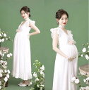 マタニティー衣装 メモリアルフォト 前撮り ワンピース ホワイト 妊婦 写真撮影 記念写真 ママ 可愛 シンプル マタニティフォト