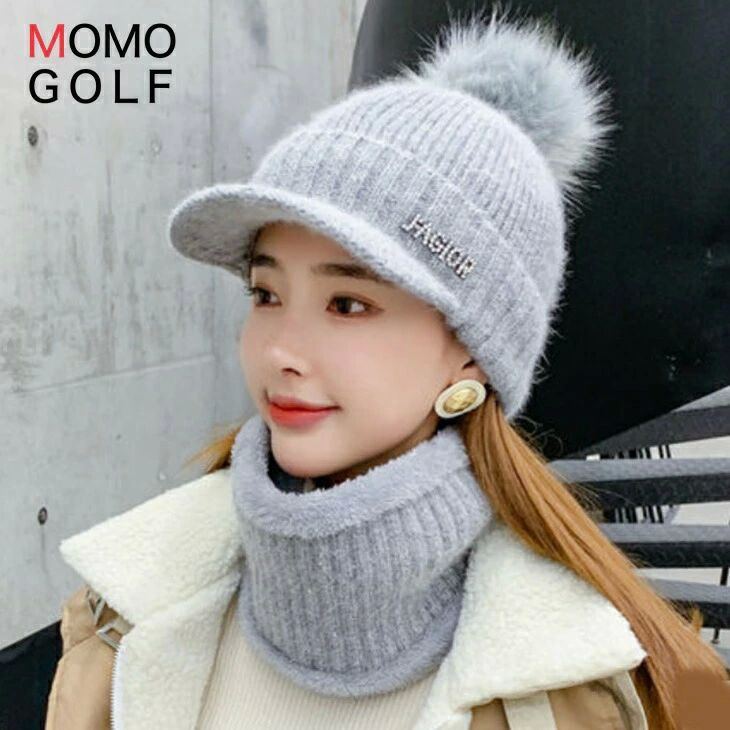 大人可愛い 襟巻付き ゴルフキャップ 温か帽子 スポーツキャップ
