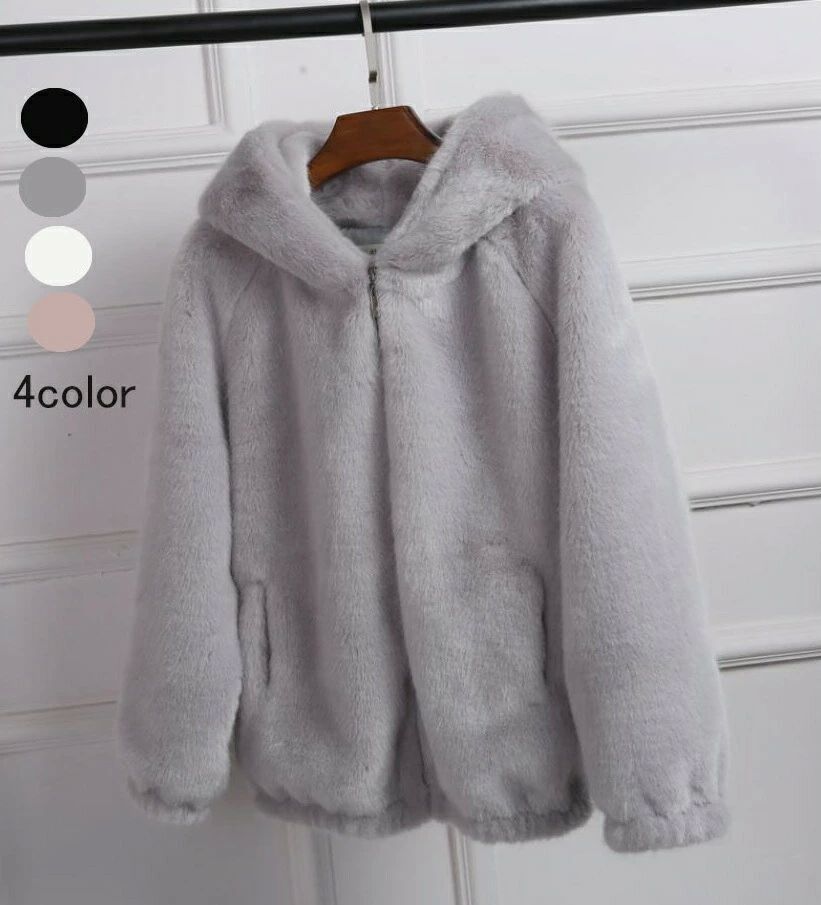 韓国風 ショート丈ジャケット 毛皮コート フェイクファーコート もこもこ アンゴラコート 上品 暖かい アウター レディース 冬服(4)