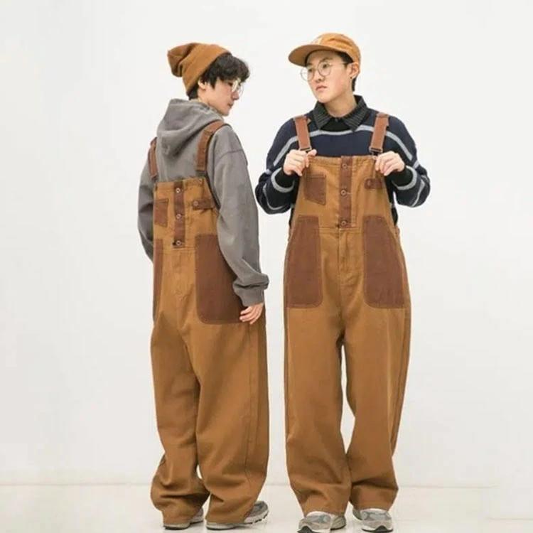 オールインワン サルエルパンツ メンズ レディース オールインワン オーバーオール サロペット レディー 作業着 カジュアル 配色