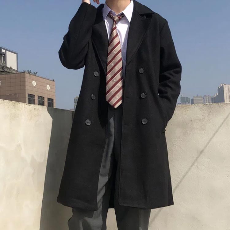 サンウェーブの制服 ショット ピーコート 男の子 ボタン ロング丈 通学 男子 通勤 スクール オフィス メンズ 中学生 スクールコート ブレザー｜アングル2