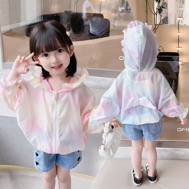 80~130 キッズ 長袖 女の子 3~8歳 ラッシュガード おし 紫外線対策 小学生 かわいい 子供服 ウィングデザイン UVカット 幼児 2色 2