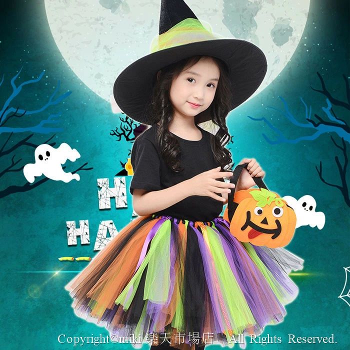 樂天商城 - ハロウィン コスプレ 女の子 衣装 魔女 子供 コスプレ 仮装 キッズ スカート コスチューム 4点セット 洋服 ワン