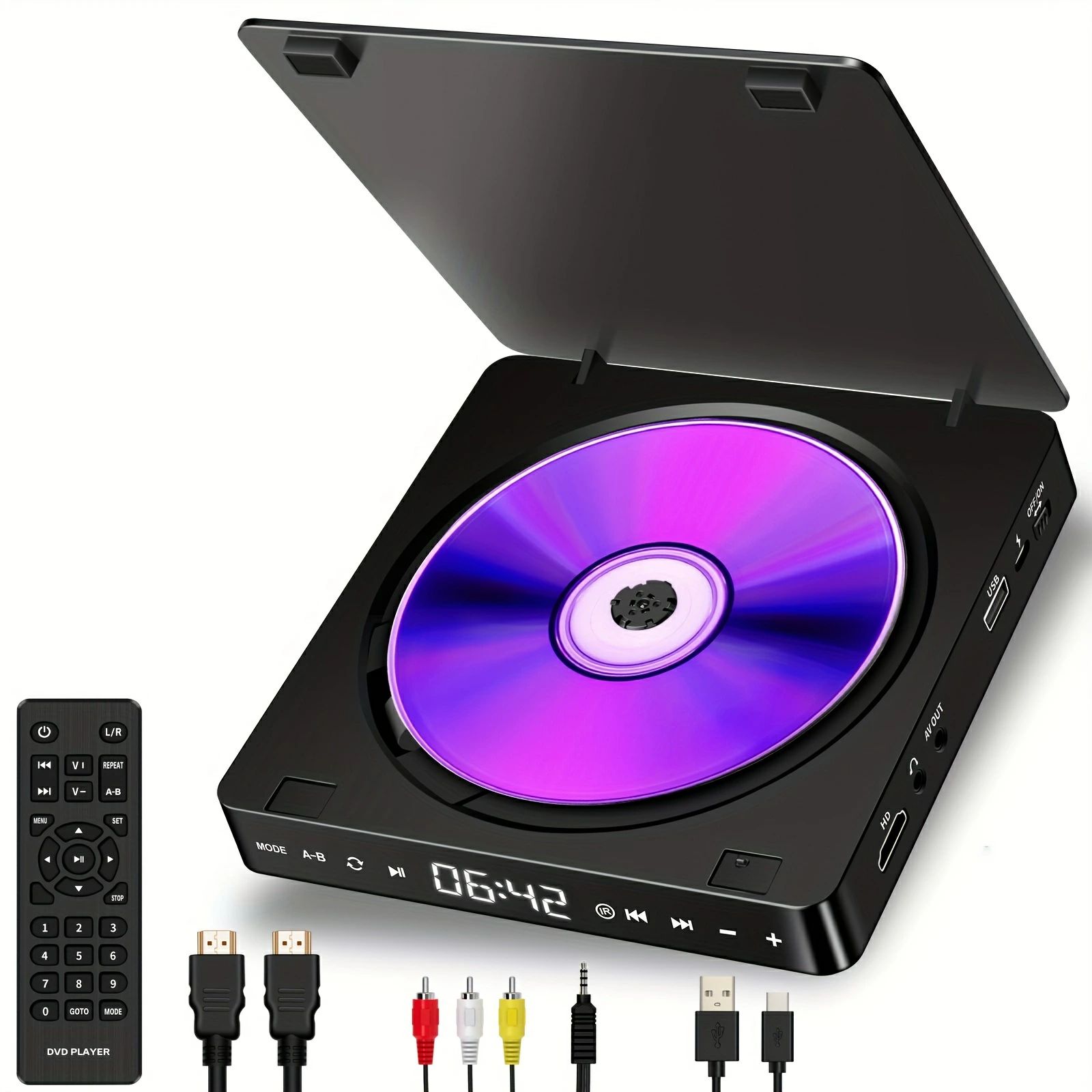 リモコン付属 CD/DVD/VCD対応 USB電源 HDTV対応 HDミニDVDプレーヤー