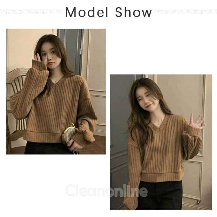 サンウェーブのリブニ 長袖 Vネック ルームウェア ショート丈 セーター バルーンスリーブ レディース ドロップショルダー トップス ゆるニット｜アングル3