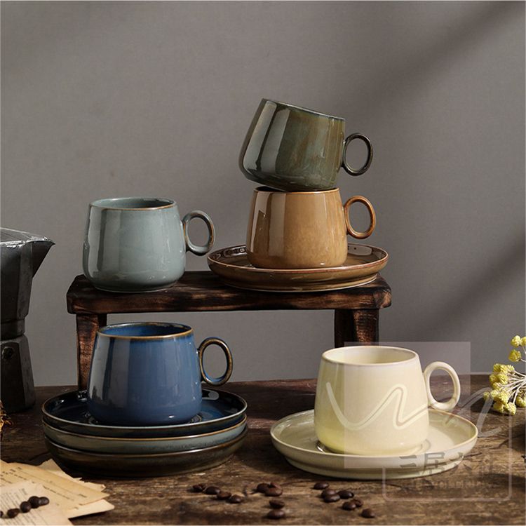 粗陶土 5色 手づくり おしゃれ カップ、ソーサーセット 来客用 ギフト 誕生日プレゼント プレゼント 上..