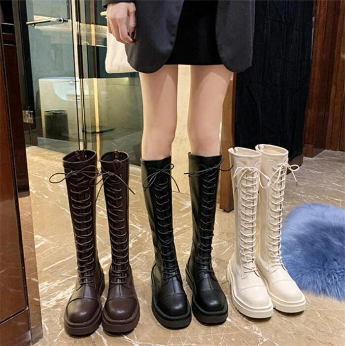 ゆったり スクエアトゥ ジョッキーブーツ ロングブーツ ウェッジソール レディース 疲れない ブーツ ロング おしゃれ おすすめ