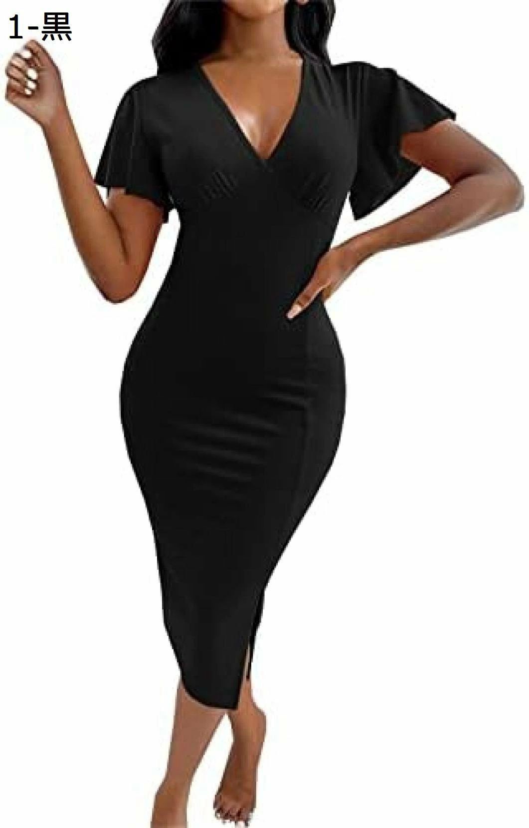 キャミワンピース 春夏秋冬 冬 ロング 女性のセクシーなフリルスリーブドレスディープVネックカクテルパーティー マキシスカート