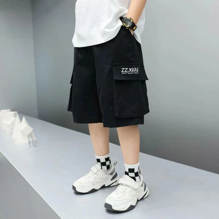樂天商城 - ハーフパンツ キッズ ジュニア 男の子 ボーイズ ボトム 綿 5分丈 短パン カーゴパンツ 無地 シンプル おしゃれ ショーパン ポケット ウエスト ゴム カジュアル こども ジュニア 110 120 130 140 150 160