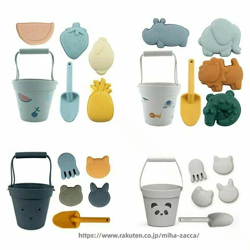 Bucket, Scoop, Watering Can, Rake, Sieve - 砂場セット シリコン おもちゃ ベビー用品 お風呂グッズ 砂遊び 水遊び 雪遊び おままごと ギフト 海 潮干狩り 公園 庭