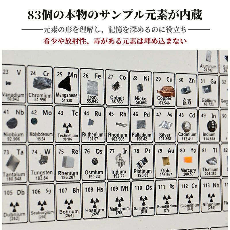 実物実際の元素の周期表 83種実物 元素入り アクリル 周期表 ディスプレイ 化学 元...
