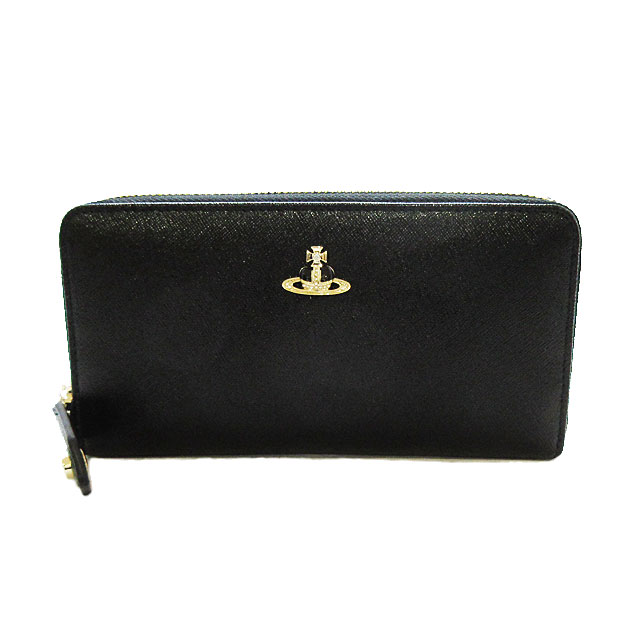 ヴィヴィアン・ウエストウッド 財布 ラウンドファスナー長財布 DIAMANTE CLASSIC ZIP ROUND WALLET 51050023 L0040 N401 BLACK GOLD ブラック 黒 ゴールド金具 ブラックオーブ