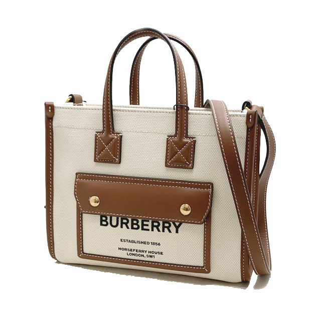 バーバリー トートバッグ（レディース） 【新品】バーバリー（BURBERRY） ミニ ツートン キャンバス＆レザー フレヤトート トートバッグ レディース 8044143 NATURAL/TAN