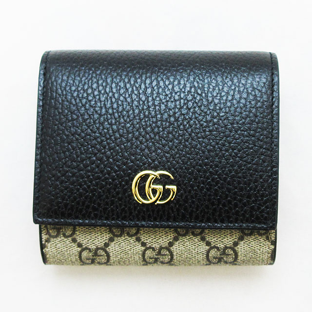 グッチ 二つ折り財布 レディース グッチ(GUCCI) GGマーモント レディース 二つ折り財布 コンパクト財布 598587 17WAG 1283 NERO ブラック×ベージュ系【新品】