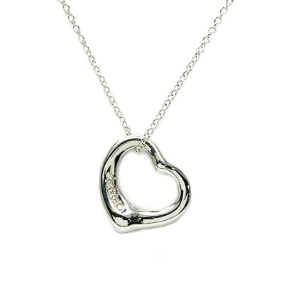 ティファニー ネックレス TIFFANY&Co. エルサ・ペレッティ オープンハート スモール 5Pダイヤ 16IN ペンダント シルバー 26848598【新品】