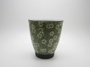 【美濃焼】花むら 湯呑 緑【新品】