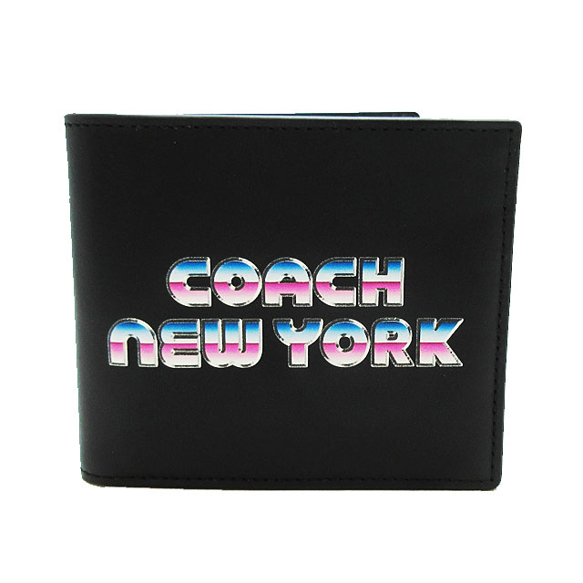 コーチ 革二つ折り財布 メンズ コーチ COACH アウトレット 財布 二つ折り財布 メンズ 小銭入れなし ダブルビルフォールド ニューヨーク ★ C3412 QBBK ブラック マルチ【新品】