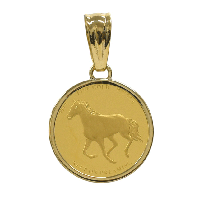 ホース 馬蹄 コイン K24 純金 2.5g パンプ社 K18 シンプル枠付き ペンダント トップ 28809【新品】