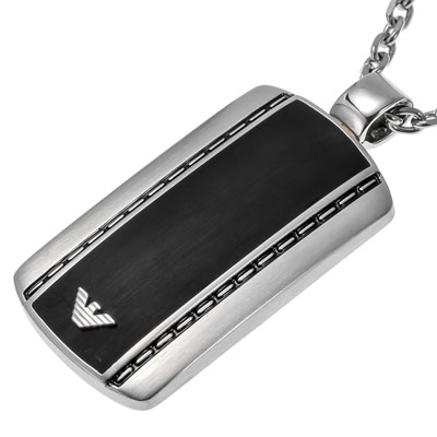 アルマーニ 【EMPORIO ARMANI】ネックレス エンポリオ アルマーニ イーグルロゴ プレート ペンダント シルバー ブラック EGS1921040 【新品】