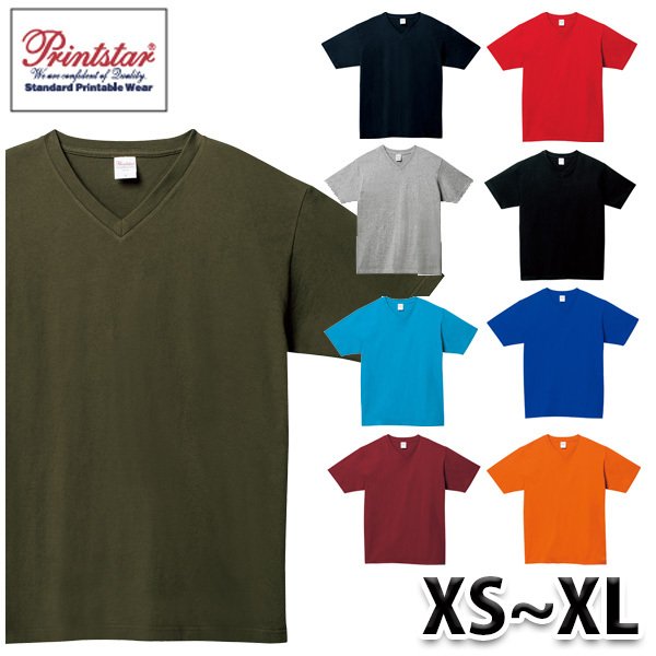 00108-VCT 5.6オンス ヘビーウェイト半袖VネックカラーTシャツXSからXLプリントスター無地トムスSALEセール