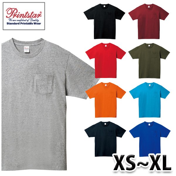 00109-PCT 5.6オンス ヘビーウェイト半袖ポケット付きカラーTシャツXSからXLプリントスター無地トムスSALEセール