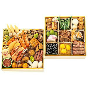 淡路屋和風二段重「雅」3人前22.5×22.5×5.5cm×2段　[限定数30]※一部に（小麦・卵・乳・かに・えび）を含みます。＊お届けは兵庫県の一部のみ（詳しくは商品説明で確認してください）※お届けは12月31日となります。