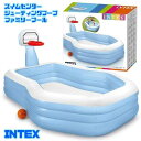 INTEX社製のバスケットゴールとボールが付属した大型プールです。 お家の庭で水遊びとスポーツが楽しめます♪ プールの底部には排水口があるので、排水や後片付けも楽です。 遊べるツールが詰まった水遊びがとっても楽しくなる大型プールです♪ ◆メーカー品番：57183NP ◆製品サイズ：(約)257×188×130cm ◆パッケージサイズ：(約)45.5×40.5×13.5cm ◆水位：約32cm ◆容量：682L ◆素材：塩化ビニル樹脂(非フタル酸系可塑剤使用) ◆対象年齢：6歳以上 ◆付属品：修理用パッチ ※画像と実際の商品は多少異なる場合があります。 ※電動ポンプで空気を入れる場合は、空気の入れすぎにより、ビニールの接合部分が破れてしまい、空気漏れの原因になりますので、空気の入れすぎにご注意ください。 ※硬い地面への設置の際は、穴あき防止の為にレジャーシートやマットなどを敷いてご使用いただくことをおすすめいたします。 ※小さなお子さまが遊ぶ場合には必ず保護者の方が付き添ってください。 ※ポンプは別売りです。 ※ご注文の前に必ずお読み下さい※ ※ご使用されているパソコンのモニタおよび携帯電話のメーカー・機種・画面設定等により、実際の商品の色と異なって見える場合がございます。 予めご了承の上、ご注文くださいませ。 ※こちらの商品は、初期不良を含むすべてのサポートがメーカーサポートとなります。予めご承知の上、ご購入ください。 不具合等ございましたら、直接メーカーへお問い合わせくださいませ。