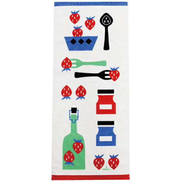 【メール便可】イイダミカ ストロベリー フェイスタオル 34x80cm 綿100% 北欧 デザイン