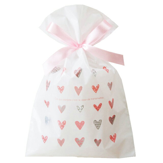【5400円以上で送料無料】 ギフト袋 《S マチなし 1枚》 リトルハートリボン付【105623】 ※袋のみのご購入不可