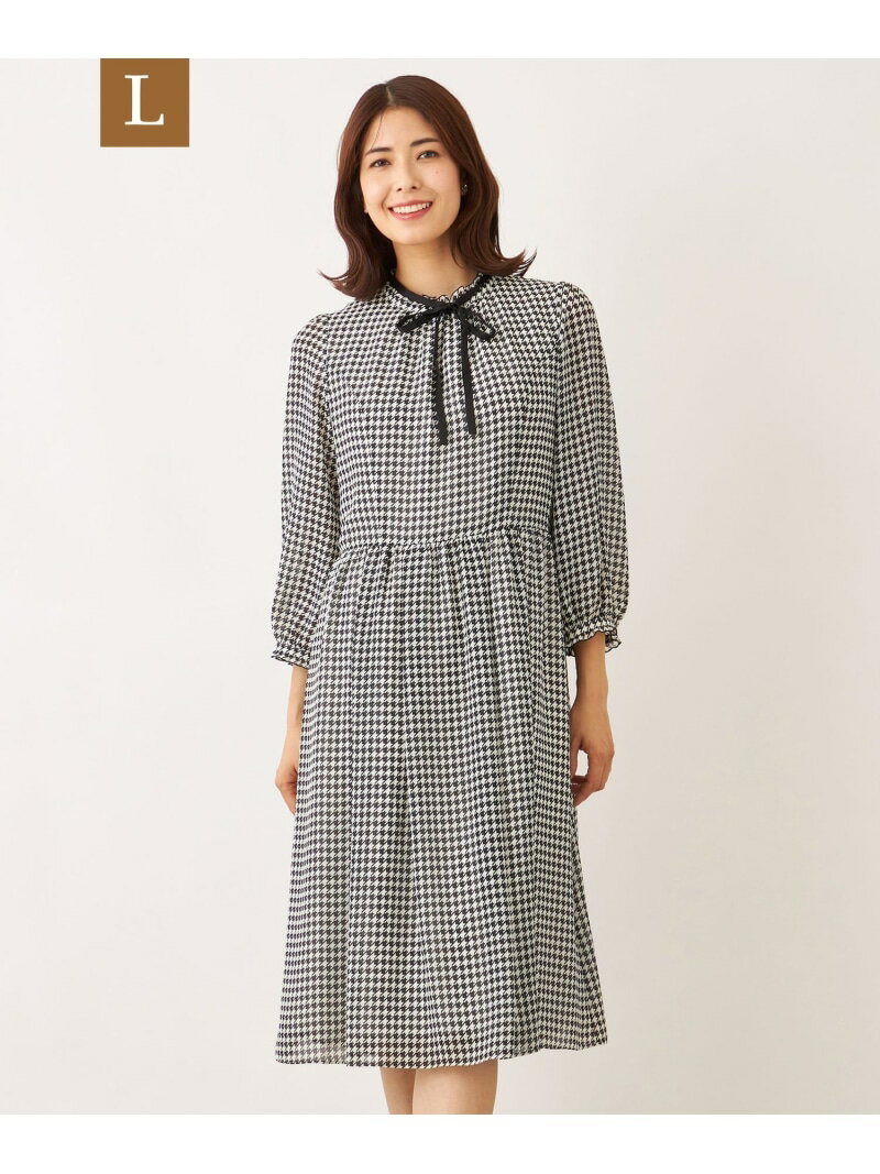 【L】ジョーゼット千鳥 ワンピース TO BE CHIC サンヨー エルサイズ ワンピース・ドレス ワンピース ホワイト【送料無料】[Rakuten Fashion]のサムネイル