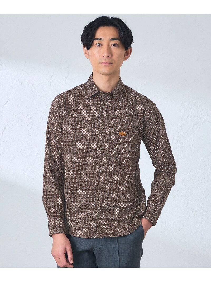 【SALE／20%OFF】サークル小紋シャツ(2L・3Lあり) BAKER STREET ベイカー・ストリート トップス シャツ・ブラウス ブラウン ネイビー【RBA_E】【送料無料】[Rakuten Fashion]