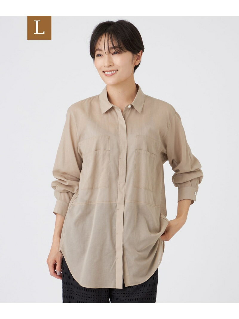Rakuten - 【SALE／29%OFF】【L】【接触冷感】【ウォッシャブル】シアーボイルロングシャツ EVEX by KRIZIA サンヨー エルサイズ トップス シャツ・ブラウス ベージュ ブラック【RBA_E】【送料無料】[Rakuten Fashion]