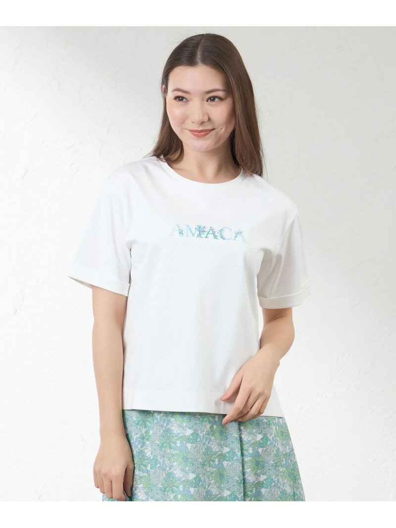 花文字Tシャツ AMACA アマカ トップス カットソー・Tシャツ ホワイト ブラック【送料無料】[Rakuten Fashion]