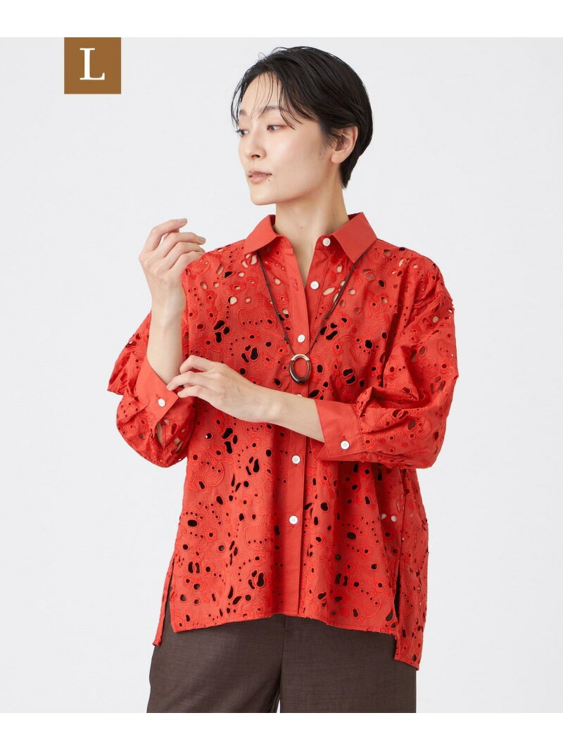 Rakuten - 【L】【カタログ掲載】【マシンウォッシャブル】パンサーエンブロイダリーレースシャツ EVEX by KRIZIA サンヨー エルサイズ トップス その他のトップス レッド ホワイト ブラック【送料無料】[Rakuten Fashion]