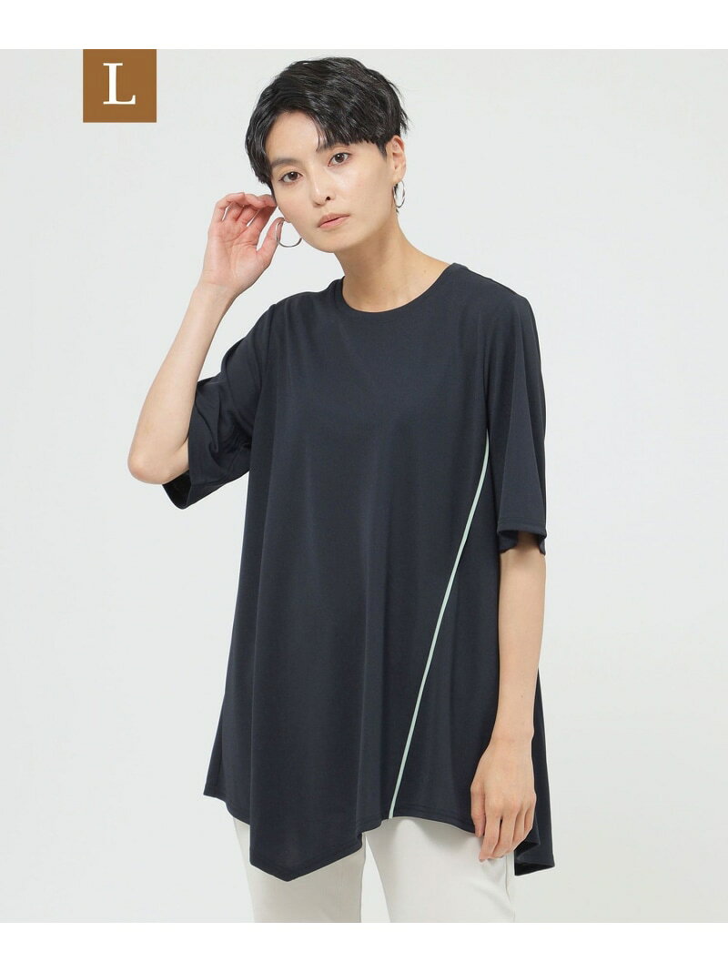 【SALE／31%OFF】【L】【接触冷感】【ウォッシャブル】クールカラーブロッキングアシンメトリーチュニックカットソー EVEX by KRIZIA サンヨー エルサイズ トップス カットソー・Tシャツ ネイビー【RBA_E】【送料無料】[Rakuten Fashion]