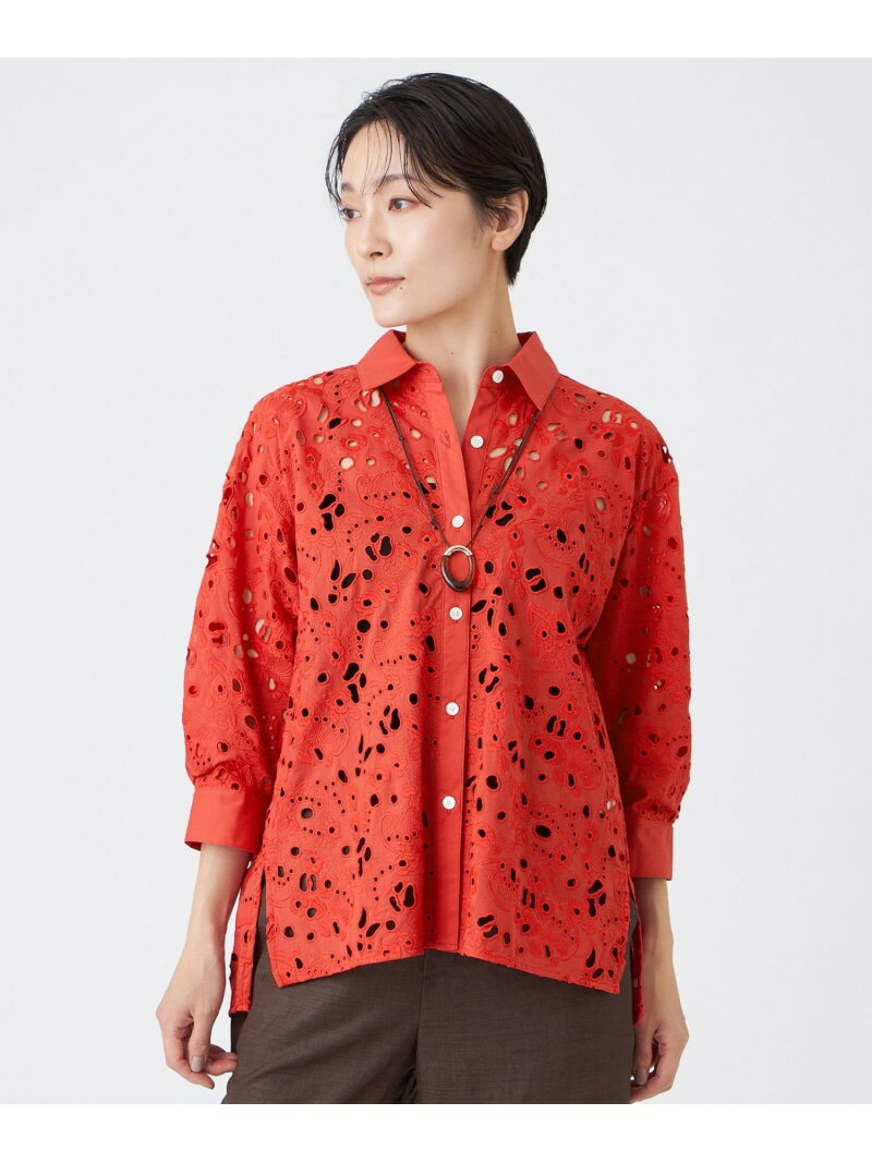 Rakuten - 【カタログ掲載】【マシンウォッシャブル】パンサーエンブロイダリーレースシャツ EVEX by KRIZIA エヴェックス バイ クリツィア トップス シャツ・ブラウス レッド ホワイト ブラック【送料無料】[Rakuten Fashion]